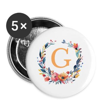 G Monogram, Couronne de fleurs, Personnalisable - Lot de 5 grands badges (56 mm) - blanc - Devant