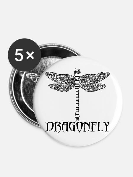 Schwarze Libelle - Buttons groß 56 mm (5er Pack) - Weiß