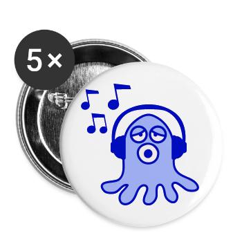 Mignon poulpe pieuvre pieuvre calmar écoutant de la musique forte - Lot de 5 grands badges (56 mm) - blanc - Devant