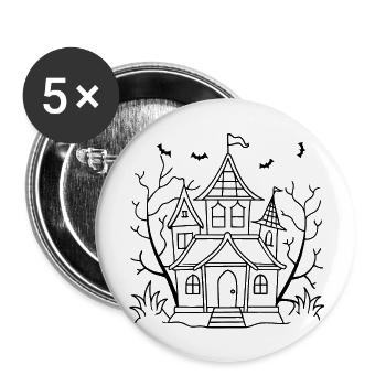 Maison effrayante Halloween - Lot de 5 grands badges (56 mm) - blanc - Devant