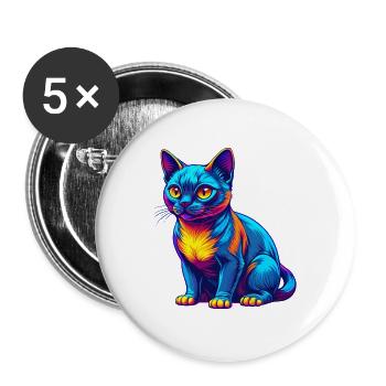Chat birman race dessin animé Kawaii animal de compagnie - Lot de 5 grands badges (56 mm) - blanc - Devant