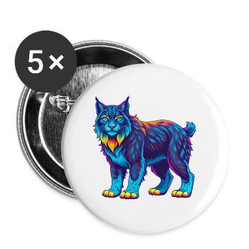 lynx eurasien chat race dessin animé Kawaii animal de compagnie - Lot de 5 grands badges (56 mm) - blanc - Devant