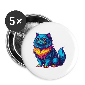Chat Persan Race Dessin Animé Kawaii Animal Pet - Lot de 5 grands badges (56 mm) - blanc - Devant