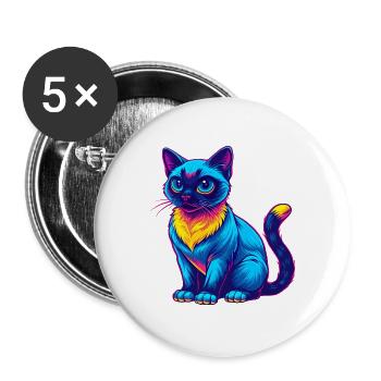 Siamese Cat Breed Cartoon Kawaii Animal Pet - Buttons large 2.2''/56 mm (5-pack) - white - Front