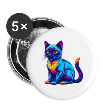 Siamesische Kurzhaarkatze Rasse Karikatur Kawaii Tier - Buttons groß 56 mm (5er Pack) - Weiß - Vorne