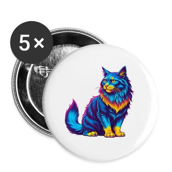 Maine Coon Cat Breed Cartoon Kawaii Animal Pet - Buttons large 2.2''/56 mm (5-pack) - white - Front