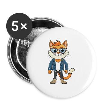 Dilute Calico Lustige Cartoon Kawaii Jacke Sonnenbrille - Buttons groß 56 mm (5er Pack) - Weiß - Vorne