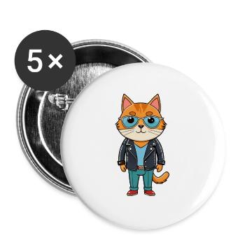 Britische Falte Kurzhaar Lustige Cartoon Kawaii Jacke - Buttons groß 56 mm (5er Pack) - Weiß - Vorne