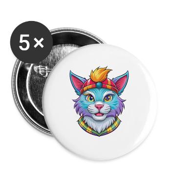 Highlander Katzenrasse Cartoon Kawaii Tier Haustier - Buttons groß 56 mm (5er Pack) - Weiß - Vorne