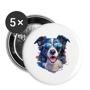Border Collie with Sunglasses - Buttons large 2.2''/56 mm (5-pack) - white - Front