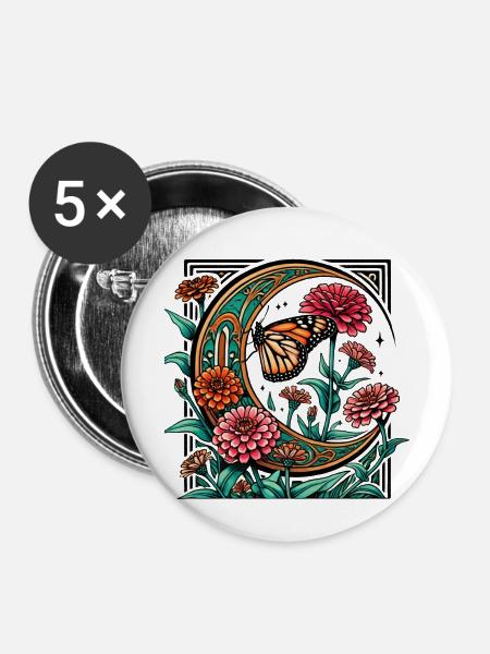 Monarchfalter - Buttons groß 56 mm (5er Pack) - Weiß