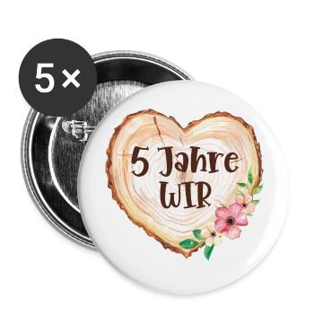 5 Jahre Verheiratet Ehe 5ter Hochzeitstag 5. Glück - Buttons groß 56 mm (5er Pack) - Weiß - Vorne