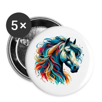 Cheval - Lot de 5 grands badges (56 mm) - blanc - Devant