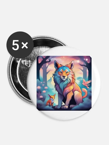 Löwe Fuchs Fabelwesen - Buttons groß 56 mm (5er Pack) - Weiß