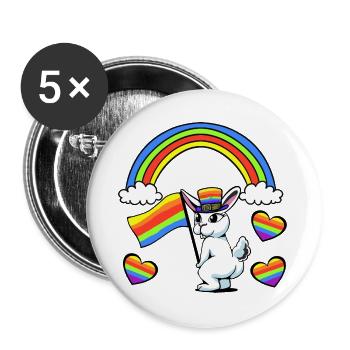 Lapin LGBT Drapeau arc-en-ciel Coeur arc-en-ciel - Lot de 5 grands badges (56 mm) - blanc - Devant