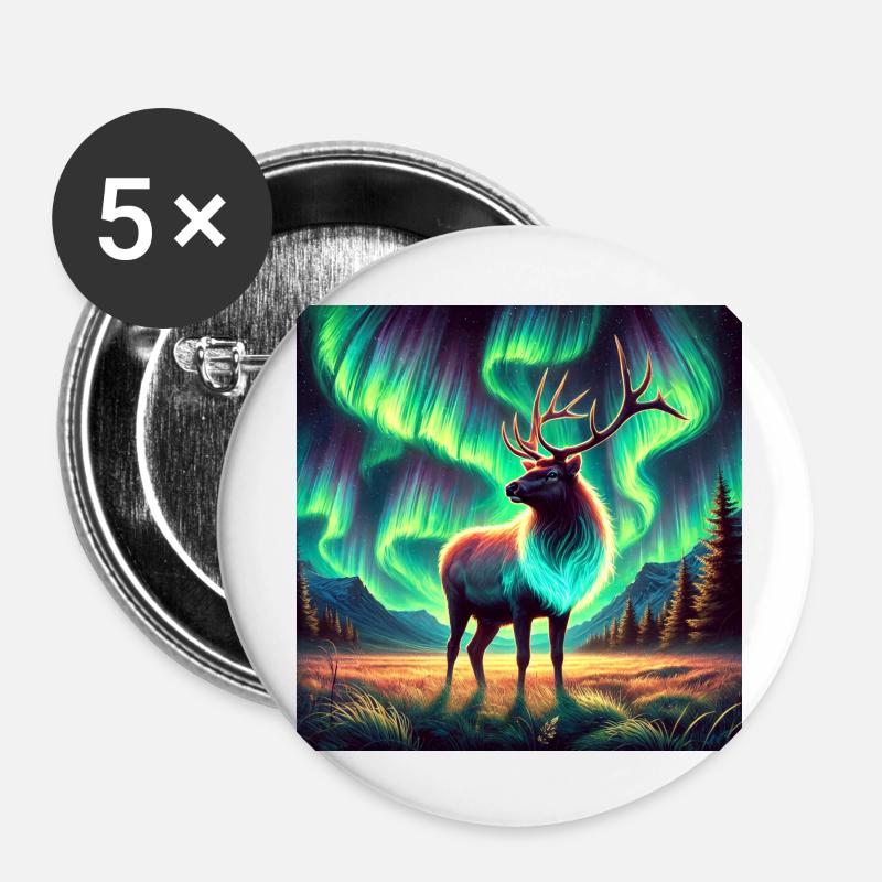 Elch und Aurora - Buttons groß 56 mm (5er Pack) - Weiß