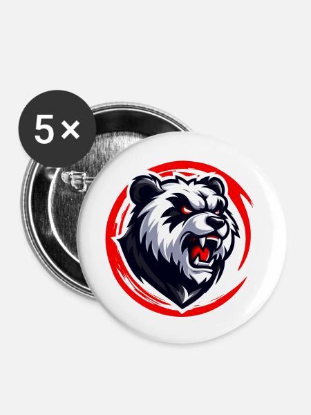 Wütender Panda - Buttons groß 56 mm (5er Pack) - Weiß