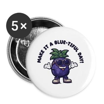 Freche Blaubeere - Make it a Blue-tiful Day - Buttons groß 56 mm (5er Pack) - Weiß - Vorne