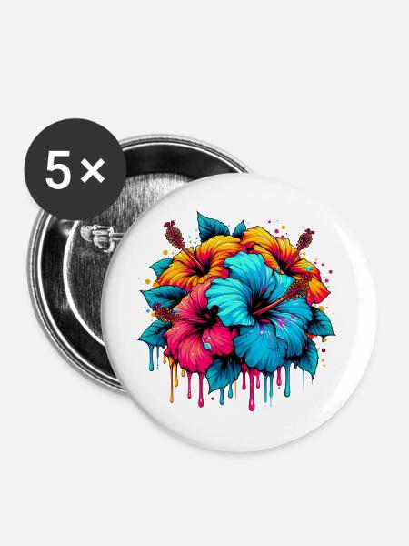 Hibiskusblüten - Buttons groß 56 mm (5er Pack) - Weiß
