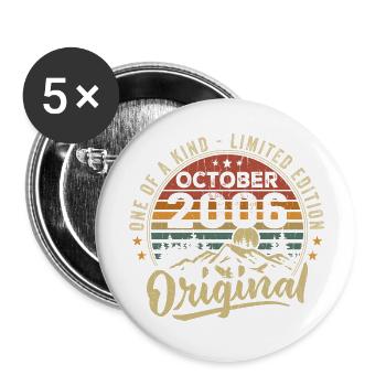 Birthday Gift | Vintage Born October 2006 - Buttons large 2.2''/56 mm (5-pack) - white - Front