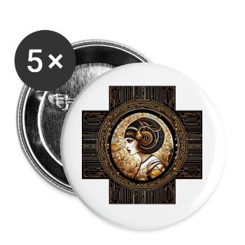 Goldene Art Nouveau Sternzeichen Widder - Buttons groß 56 mm (5er Pack) - Weiß - Vorne