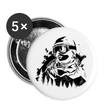 Snowboarder - Lot de 5 grands badges (56 mm) - blanc - Devant