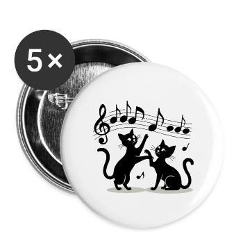 Schwarze Katzen Muster spielen mit Musiknote - Buttons groß 56 mm (5er Pack) - Weiß - Vorne