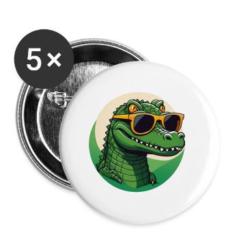 Cooles Krokodil - Buttons groß 56 mm (5er Pack) - Weiß - Vorne