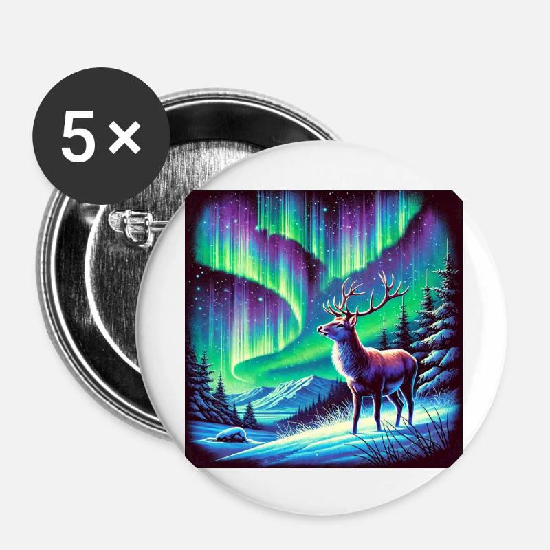 Deer Aurora Borealis - Buttons large 2.2''/56 mm (5-pack) - white