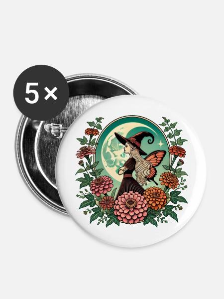 Fee Hexe - Buttons groß 56 mm (5er Pack) - Weiß