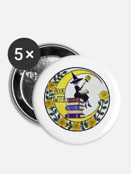 Buch Hexe - Buttons groß 56 mm (5er Pack) - Weiß
