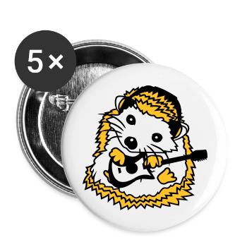 Sitzender Igel Spielt Süß Gitarre Musik Gitarrist - Buttons groß 56 mm (5er Pack) - Weiß - Vorne