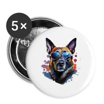 Malinois mit Sonnenbrille - Buttons groß 56 mm (5er Pack) - Weiß - Vorne