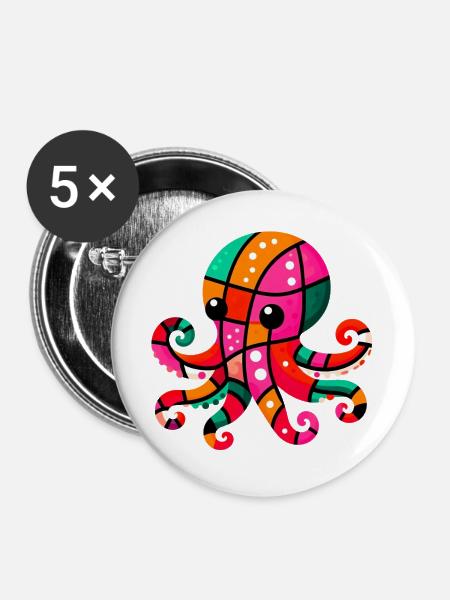Krake - Buttons groß 56 mm (5er Pack) - Weiß