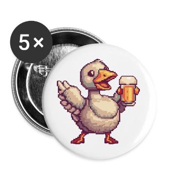 Gans Bier Pixel - Buttons groß 56 mm (5er Pack) - Weiß - Vorne