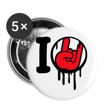 J’aime Heavy Metal Hard Rock Musique Main Geste Coeur - Lot de 5 grands badges (56 mm) - blanc - Devant