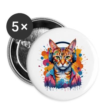 Kreativer Katzen DJ - Buttons groß 56 mm (5er Pack) - Weiß - Vorne