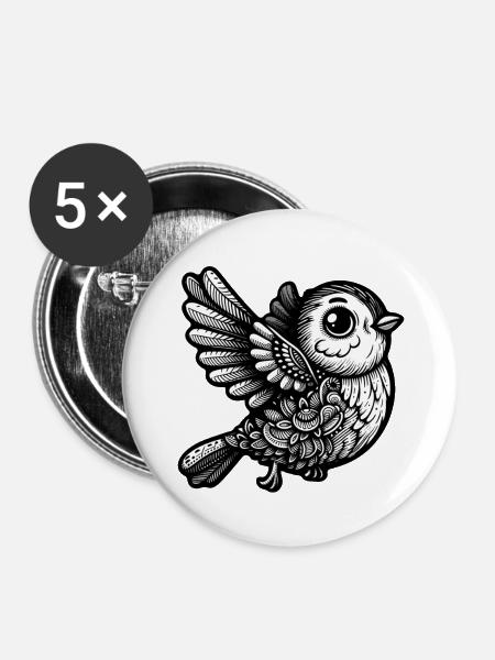 Melodische Singvogel-Gelassenheit - Buttons groß 56 mm (5er Pack) - Weiß