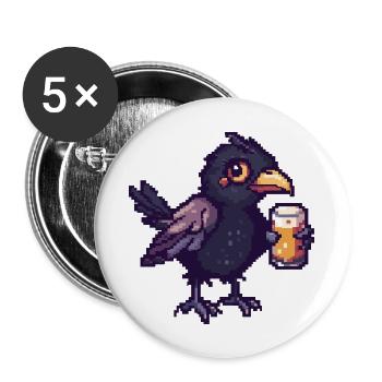Rabe Krähe Bier Pixel - Buttons groß 56 mm (5er Pack) - Weiß - Vorne