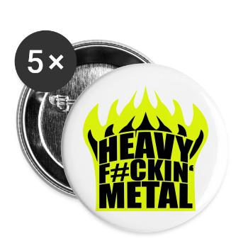 Heavy F#ckin' Metal Hard Rock Music Feuer Flammen - Buttons groß 56 mm (5er Pack) - Weiß - Vorne