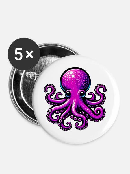 Krake - Buttons groß 56 mm (5er Pack) - Weiß