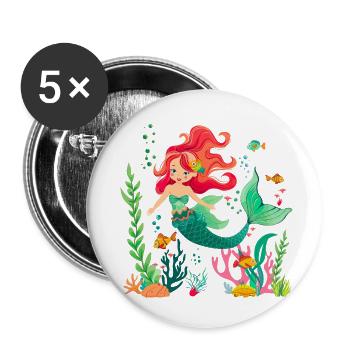 Mermaid, Half Human, Half Fish - Buttons large 2.2''/56 mm (5-pack) - white - Front