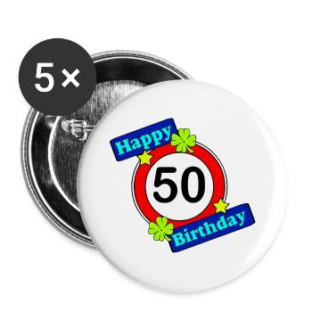 50.Geburtstag , 50 Jahre , Happy Birthday 50 (25) - Buttons groß 56 mm (5er Pack) - Weiß - Vorne