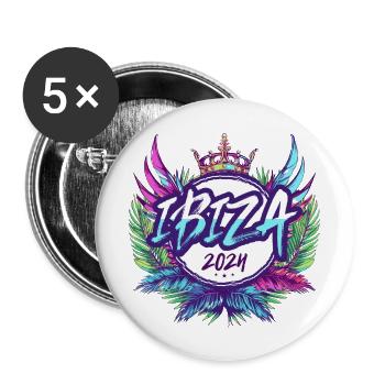 Ibiza 2024 Bunt - Buttons groß 56 mm (5er Pack) - Weiß - Vorne