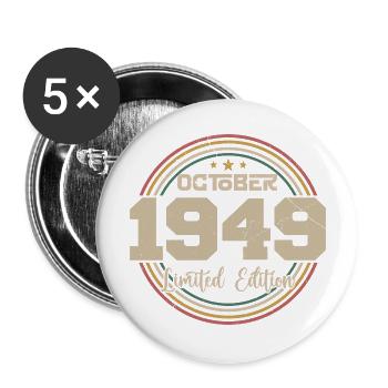 Born October 1949 Retro Birthday October 1949 - Buttons large 2.2''/56 mm (5-pack) - white - Front