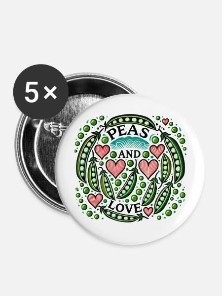 Erbsen und Liebe - Buttons groß 56 mm (5er Pack) - Weiß