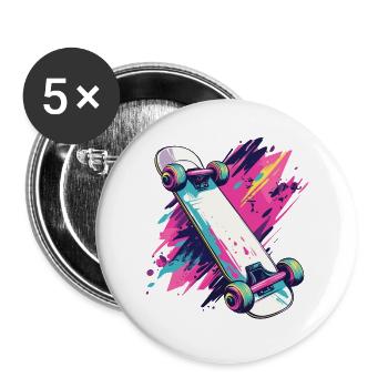 Skateboard Skater Skateboarden 90s 80s Retro - Buttons groß 56 mm (5er Pack) - Weiß - Vorne