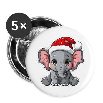 Éléphant mignon avec chapeau de Noël - Lot de 5 grands badges (56 mm) - blanc - Devant
