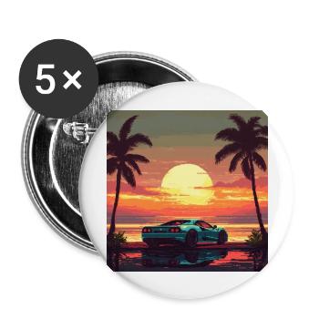Sonnenuntergang im Sportwagen Retro Vintage Pixel - Buttons groß 56 mm (5er Pack) - Weiß - Vorne