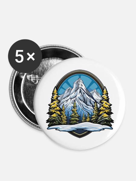 Berge Mountains - Buttons groß 56 mm (5er Pack) - Weiß